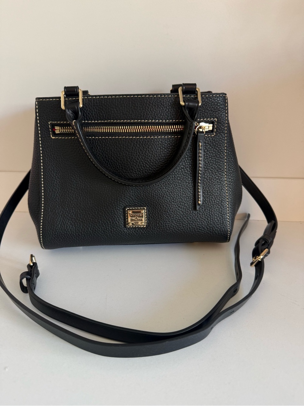 Dooney & Bourke Black Pebble Leather Satchel with Gold Hardware